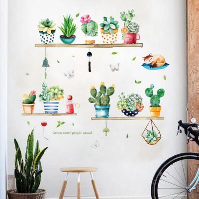 [24 Home Accessories] Nordic Ins Wind Cactus Potted ห้องนั่งเล่นห้องนอนตู้เสื้อผ้า Porch TV พื้นหลัง Self-Adhesive สติ๊กเกอร์ติดผนัง