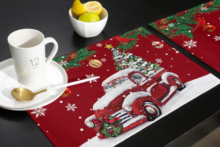 ผลเบอร์รี่คริสต์มาสตกแต่งห้องครัวเกล็ดหิมะบนโต๊ะอาหารแบบใช้ความร้อน4-6ชิ้นรับประทานอาหารแผ่นรองทนทานของใช้บนโต๊ะ