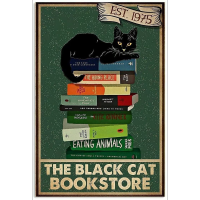 แมวดำแกนโลหะดีบุกเข้าสู่ระบบ,ที่สมบูรณ์แบบสำหรับบ้าน,ร้านหนังสือ,บาร์,ร้านอาหาร,คาเฟ่,ตกแต่งกลางแจ้ง,ศิลปะผนังที่ไม่ซ้ำกัน,แมวดำร้านหนังสือ