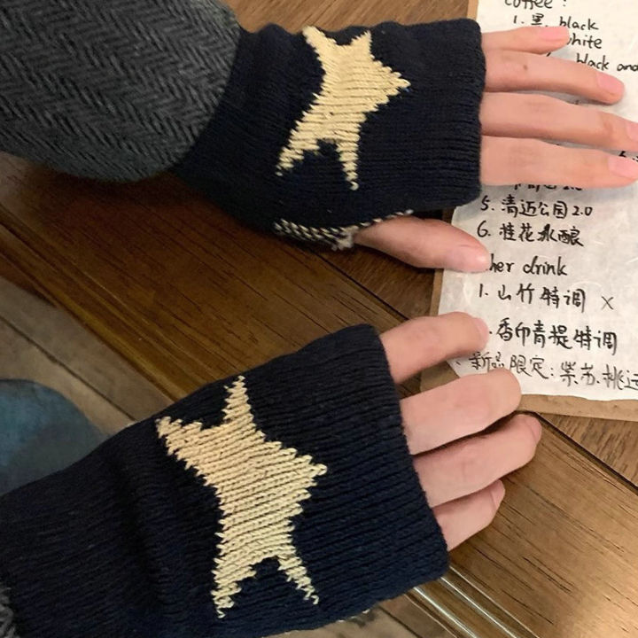 ถุงมือขนสัตว์ถุงมือถักแบบยืดหยุ่น-y2k-ถุงมือฤดูหนาวถุงมือแฟชั่นถุงมืออุ่นนิ่มถุงมือถักถุงมือแขนถุงมือแขน