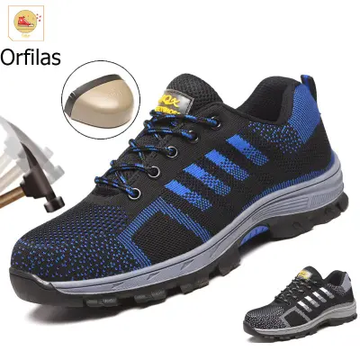 Orfilas รองเท้านิรภัยแบบทอบินได้ รองเท้าเซฟตี้ safety shoes ต่อต้านการชนทนต่อการแทง ระบายอากาศได้ 39-46 หลา 2Colors รองเท้าป้องกันผู้ชาย