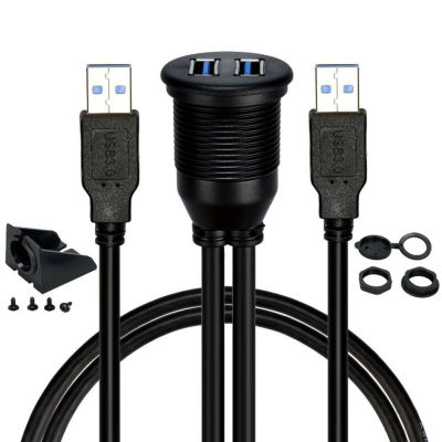 1เมตร2พอร์ต USB แบบคู่3.0 USB ตัวผู้3.0ตัวเมีย AUX ติดตั้งบนรถสายต่อขยายสำหรับเรือบรรทุกรถยนต์แผงหน้าปัดรถจักรยานยนต์