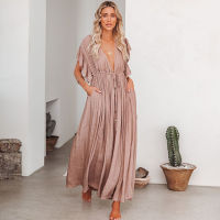 Womens Beach Cover Ups Button Down Sunscreen Bikini Swimwears Vacation Bamboo Maxi Sundress Oversized Bathing Suit Cover Ups