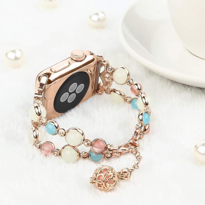 jansin-luminous-สายนาฬิกาลูกปัดสำหรับสายคาด-apple-watch-7-41mm-series-6-5-4-se-3-2-1-44mm-42mm-ผู้หญิง-pearl-สายรัดข้อมือสายรัดข้อมือ