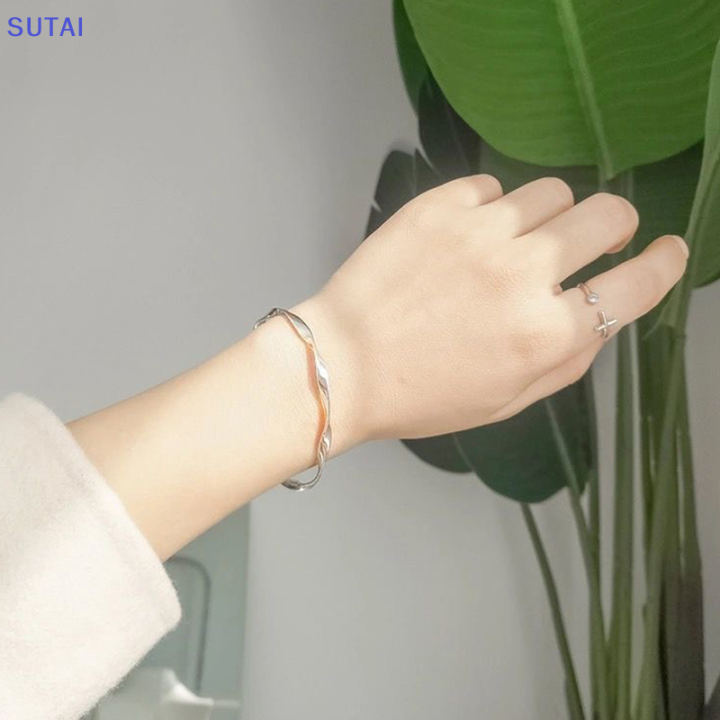 lowest-price-sutai-สร้อยข้อมือโลหะบิดเกลียวสไตล์ย้อนยุคคลาสสิกสำหรับผู้หญิงเทรนด์เปิดง่ายปรับได้เครื่องประดับสำหรับเด็กผู้หญิงของขวัญ