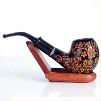 【CC】□▧  Engraved Resin Wood Pipe Tobacco Classic Bent Pipes Cigar Tube As Best In