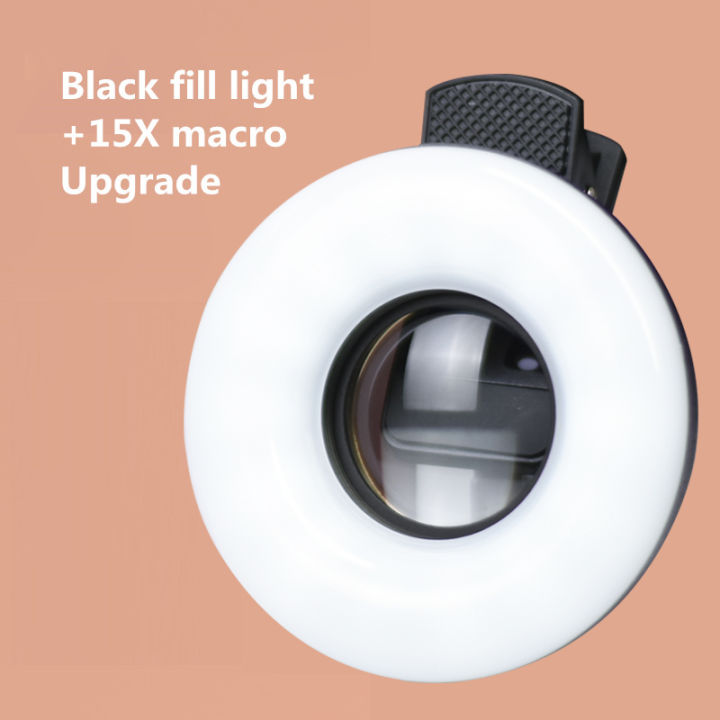 เลนส์มาโครสำหรับ15x-มือถือเติมแสงวงแหวน-selfie-live-lamp-camera-with-led-universal-flash-smartphone-portable-light-clip