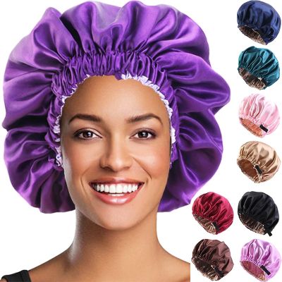 Elastic Silk Shower Caps Head Satin Bonnet Night Sleep Caps Unisex Shower Hats Beauty Salon Hair Care Hats Bathroom Products Showerheads