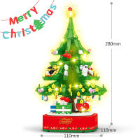 SEMBO Christmas Series Rotating LED Shining Music Box Building Blocks Friends Tree House Bricks Toys For Children Holiday Gifts