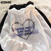 KOSAHIKI 2022 New Casual Heart Letter Print Chain Hooded Harajuku Thick Hoodie Sweatshirt Hip Hop Streetwear Hoodie Pullover