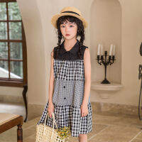 Sleevless Teenage Girls Color Block Plaid Shirt Dresses Teen Summer Clothes 8 14 Korean Fashion Kids Turn-down Collar Vest Dress