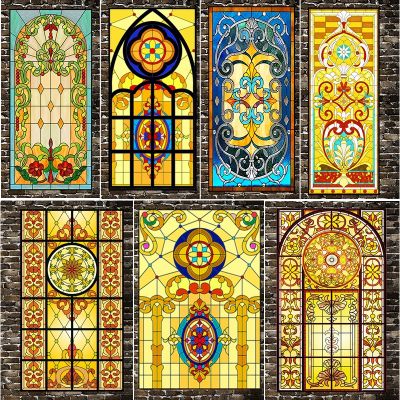 European Church Painted Electrostatic Frosted Stained Glass Window Film Static Adhesive Foil Stickers