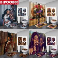 【CW】☢✺  African Man Shower Curtain Sets Afro Non-Slip Rugs Toilet Lid Cover and Curtains Set