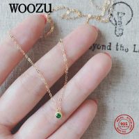 WOOZU Genuine 925 Sterling Silver Round Green Zircon Link Chain Clavicle Charming Necklace for Women Minimalist Party Jewelry Fashion Chain Necklaces