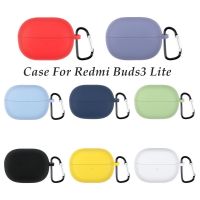 เคสป้องกันสำหรับ Xiaomi Redmi Buds 3 Lite พร้อมตะขอเกี่ยว Carabiner, ซิลิโคนเหลวนุ่มบางไร้สายหูฟังเอียร์บัดฝาครอบสำหรับ Redmi Buds3 Lite อุปกรณ์เสริม