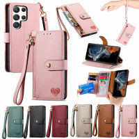 เคส Samsung M11 M10 M04 M02กาแล็คซี่มีรักรูปร่างหัวใจซิปสายคาดที่คล้อง M21S M21 M12ฝาพับหนัง M23