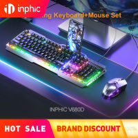 INPHIC V680D RGB Gaming Keyboard และ Mouse Set พร้อม104 Keys Backlight Wired Mechanical Feel Keyboard สำหรับแล็ปท็อป