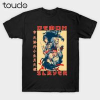 Retro Demon Slayer ผจญภัยโปสเตอร์อนิเมะสีดำเสื้อยืด Kimetsu ไม่มี Yaiba Nezuko UnisexS-5XL