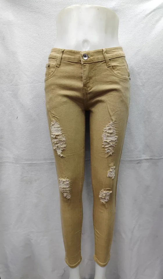 Khaki ripped jeans womens sales