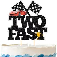 【CW】☽✑  fast Topper-2st Birthday- Photo Booth Props And Backdrop Cake-Chequered Flag Race Car Themed Suppllies