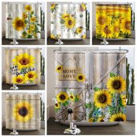 Retro Sunflower Shower Curtain Vintage Wood Butterfly Floral Bathroom Curtain Waterfroof Fabric Washable Bathtub Screen 180x240