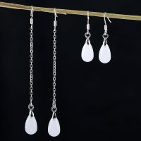 National Style Colored Glaze Imitation Jade Water Drop Earrings Long Style 925 Silver Anti Allergy Classic Style Tassels Earrings Tassels OCFV OCFV BMZN BMZN