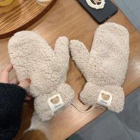 Soft Plush Winter Thick Warm Fingerless Gloves Girls Korean Japanese Solid Color Glove With Ropes Casual Outdoor Riding Mittens