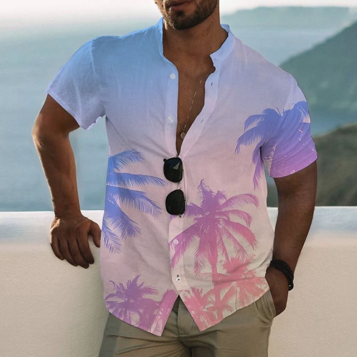 เสื้อฮาวายสำหรับผู้ชาย-เสื้อพิมพ์ลายกราฟิกตั้ง-collar3d-เสื้อผ้าพิมพ์ลายกลางแจ้งลำลองกระดุมแขนสั้นลงฤดูร้อน