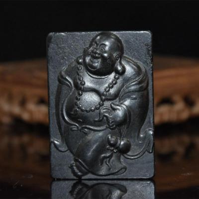 China Tibet Hongshan Culture Natural Meteorite Iron Stone Carved Buddhism Maitreya Buddha Decoration Pendant Ornaments Amulet
