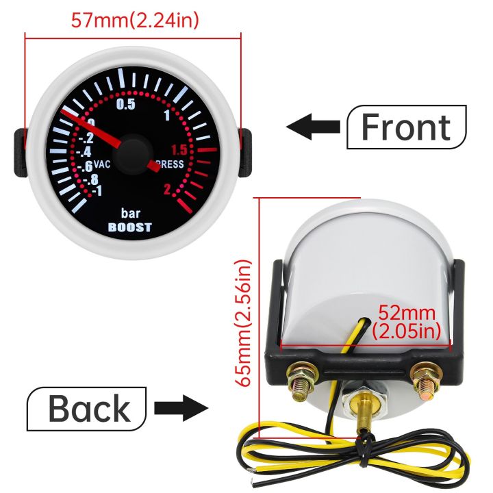 ตัวชี้หน้าปัดบูสเตอร์ของรถยนต์ขนาด52มม-อเนกประสงค์ขนาด12v-ขนาด1-0-2บาร์เทอร์โบบูสต์มิเตอร์วัดวัดแรงดันเทอร์โบ-psi-สีขาว