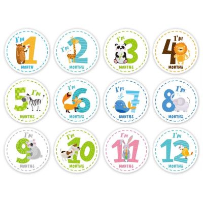 【jw】☍  12 Baby Stickers Monthly Photo Picture Props Boy or Infant Onesie 1st Year Months Belly Decal Memory