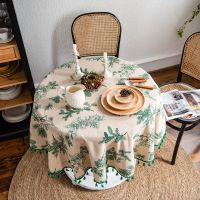 Green Pine Branch Table Cloth Napkin Restaurant Cotton Linen Printed Coffee Tablecloth Home Decoration