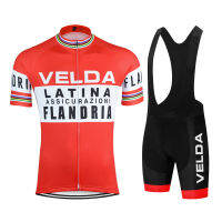 Flandria Red Bicycle cycling man Retro Mtb Cycl Clothing Set Shirt Short sleeve Bike Enduro Retro Jersey suit Tripel Bib short