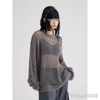 【hot】❐♟  Gothic Hollowed Out Knitted Pullover Sweater Top Perspective Oversized Smock Long-sleeved T-shirt Folded Wear Loose ZMZBCH