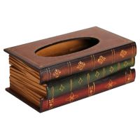 Retro Wood Book Shape Tissue Box Rectangle Napkin Paper Holder Storage Case Storage Case Tissue Holder Container Home Decor