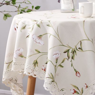（HOT) ผ้าปูโต๊ะทรงกลมใช้ในบ้านสไตล์อเมริกันสดใส ins ผ้าปูโต๊ะรับประทานอาหารลายดอกไม้ผ้าปูโต๊ะผ้าปูโต๊ะกาแฟกันน้ำผ้าปูโต๊ะผ้า