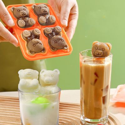 Little Teddy Bear Shape Ice Cube Mold 4 Grid 3D Food Grade Silicone Bear Ice Tray Household Ice Cream Mold for Cold Drink Whisky Ice Maker Ice Cream M