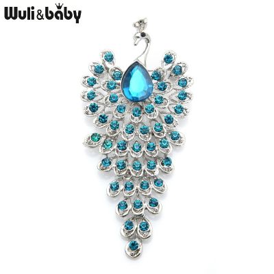 Wuli&amp;baby Big Rhinestone Peacock Bird Brooches Women Beauty 3-color Bird Animal Weddings Party Office Brooch Pins Gifts