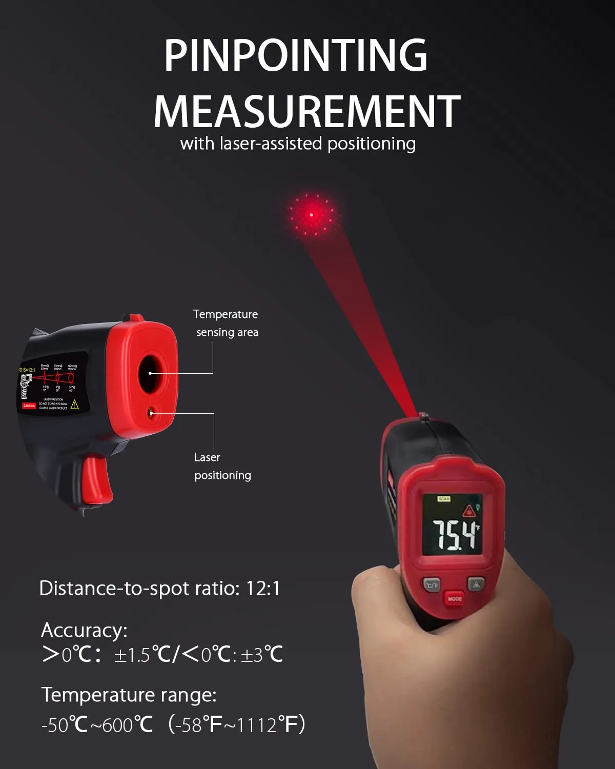 Blue Infrared Thermometer, Non-contact Digital Laser Temperature Gun -58f  To 1112f (-50c To 600c) With Lcd Display,blue