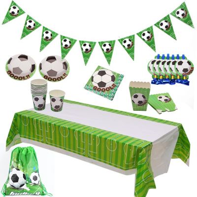 Soccer Football Theme Kids Boy Birthday Decoration Cup Plate Napkin Hat Loot bag Tablecloth Supplies Set