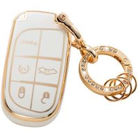 YINEOR Compatible for Jeep Key Fob Cover Keychain, Car Key Case for Grand Cherokee Renegade Wrangler Accessories