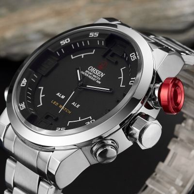 นาฬิกาควอตซ์สำหรับผู้ชายแบรนด์หรูนาฬิกาทหารกันน้ำแฟชั่น Jam Tangan Digital สีดำหน้าปัดใหญ่ยุทธวิธีนาฬิกาข้อมือสองเวลา