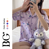 BG World ชุดนอนน่ารักๆ เวอร์ชั่นเกาหลีของญี่ปุ่นเสื้อผ้าที่บ้านขนาดใหญ่ชุดนอนสองชิ้นฤดูร้อนสดแขนสั้นกางเกงขาสั้นผู้หญิง BGW060