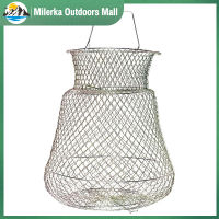 Milerka Outdoors Mall】ตระกร้าปลากรงสุทธิตกปลาโลหะกันสนิม Keranjang Ikan พับได้สำหรับปลาที่มีชีวิตใช้งานง่ายแข็งแรง