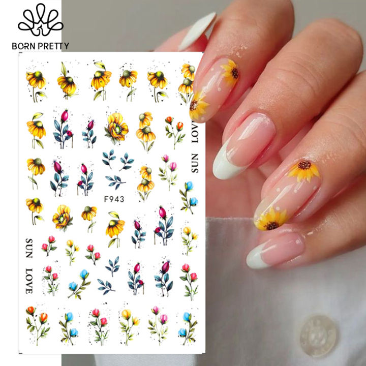 Purple Flower Nail Art Stickers 3D Flower Nail Stickers Nail Art Supplies  6PCS Daisy Floral Sunflower Cherry Blossom Nail Decals Spring Nail Designs