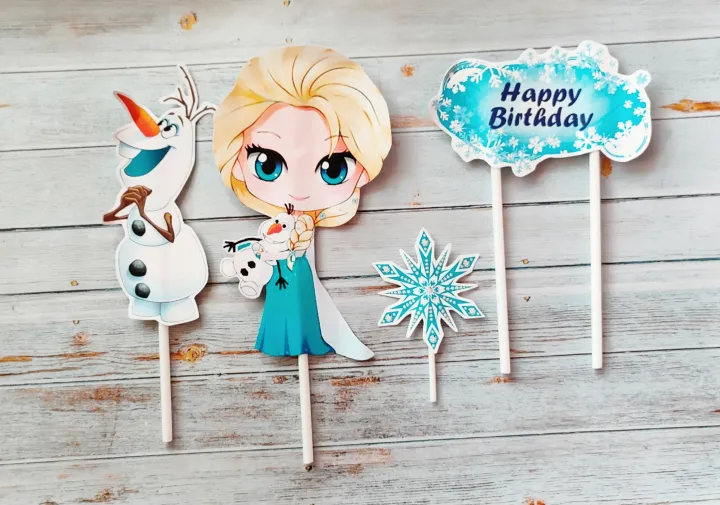satu set cake topper toper hiasan kue ulang tahun karakter frozen elsa