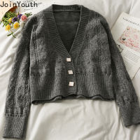 Joinyouth Korean Hollow Out Single Breasted Cardigan Jacket Women Long Sleeve V Neck Cropped Knitted Tops Loose Casual Sweater