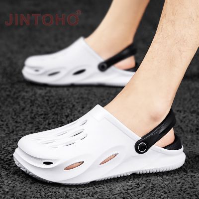 JINTOHO เพื่อสวมใส่สองทางน้ำหนักเบามากกันน้ำกันลื่น EVA ป้องกันนิ้วเท้ารองเท้าแตะสำหรับผู้ชายสลิปบนรองเท้าแตะสำหรับเดินขี้เกียจ