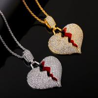 Fashion Cool Inlaid Zircon Heartbreak Pendant Necklace for Women &amp; Men Personality Gold Plated Hip Hop Chain Party Gift For Wife