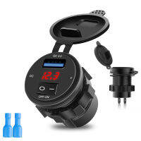 QC 3.0 USB Car Charger Socket Digital LED Display โวลต์มิเตอร์พร้อมสวิตช์เปิดปิดสำหรับ Auto Motorcycle Adapter อุปกรณ์ตกแต่งภายใน